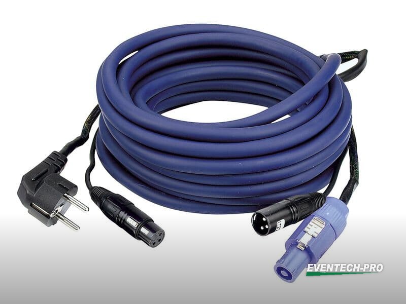 Kombikabel Schuko/XLR female -> Powercon (blau)/XLR male, 20m