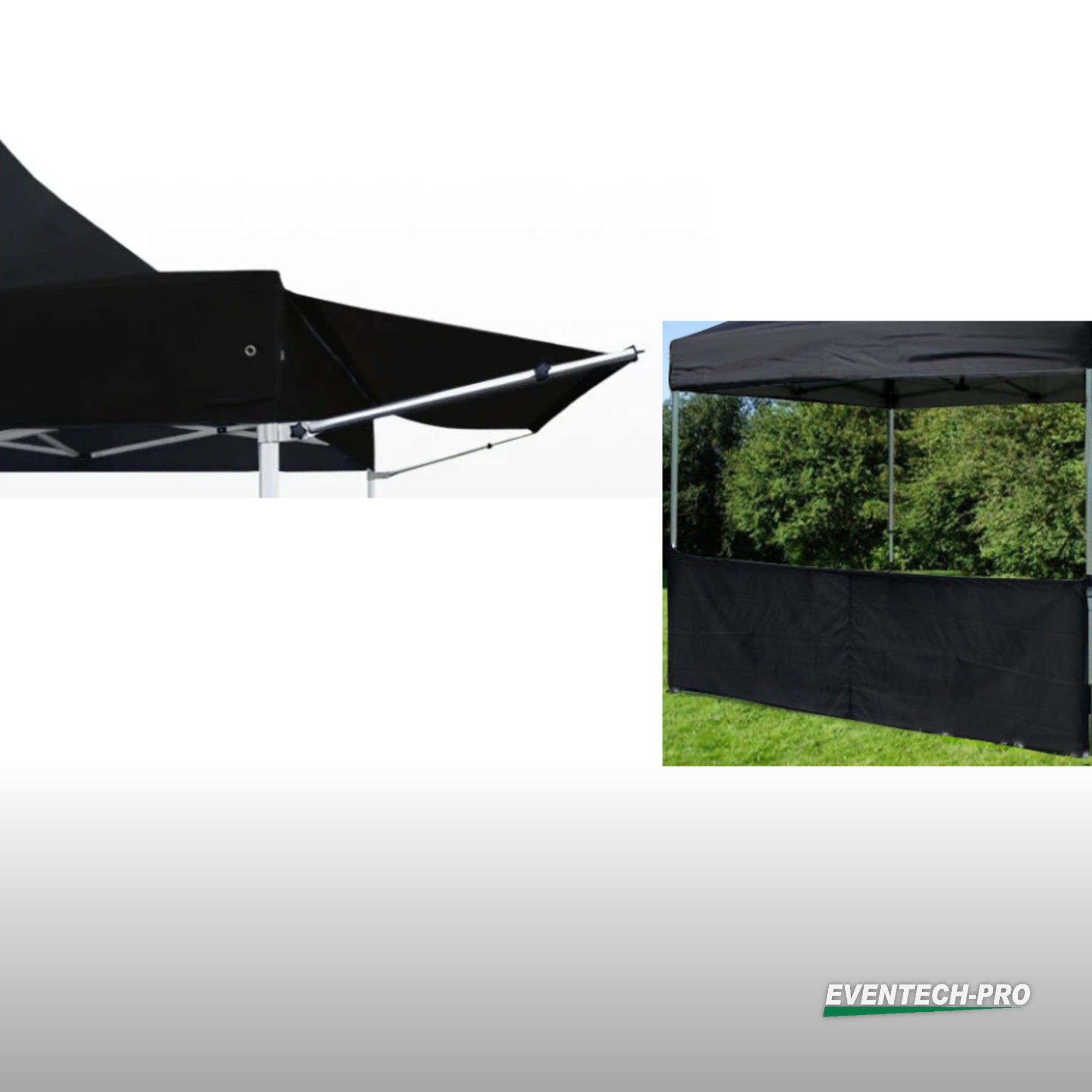 Vordach und halbhohe Plane schwarz für Zelt 3x3m (Flextent)